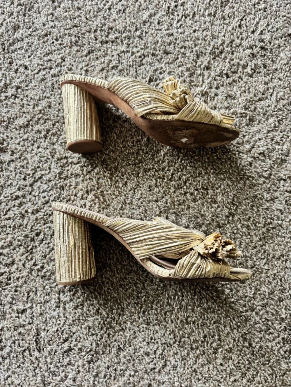 Loeffler‎ Randall Penny Gold Pleated Slip On Bow Heel Size 9